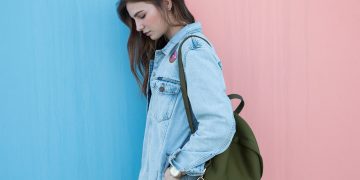 woman, brunette, denim jacket